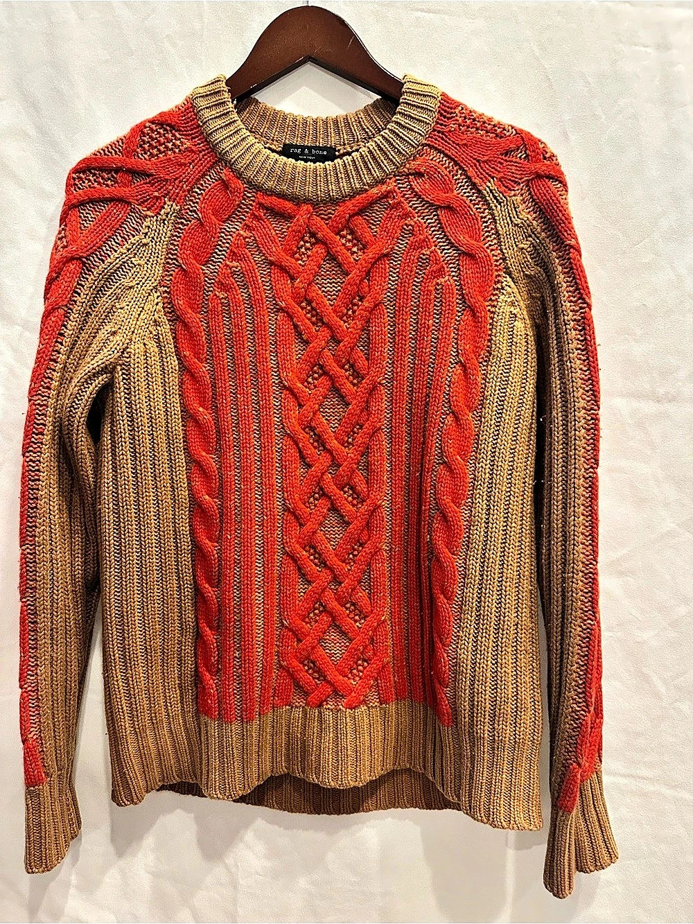 rag & bone Cable Knit Sweater in Brown & Orange Size Small